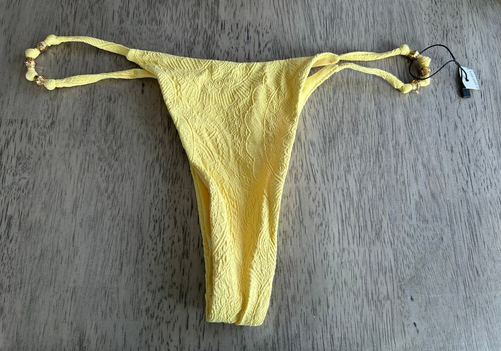 JMP The Label Yellow and Gold Paisley Thong Bikini Bottom - M